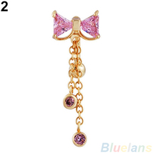 New Reverse Belly Ring Dangle Clear Navel Bar Gold Dangle Body Jewelry Piercing 1V1F