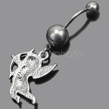 Body Piercing Jewelry Rhinestone Dangle Navel Belly Button Bar Ring Cupid Design