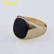 2015 new arrival classic men finger ring 18k gold plated fashion jewelry black ring man