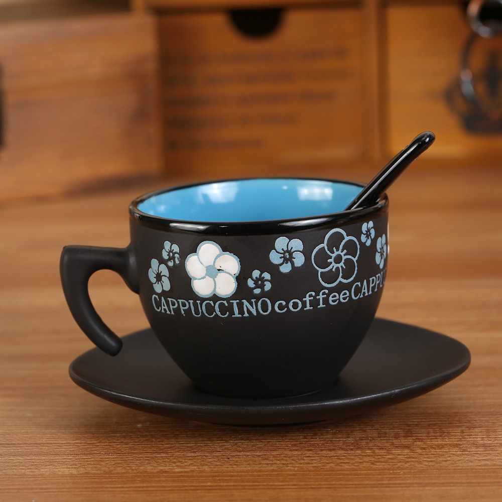 Free shipping ceramic cup with tray elegant four color painted coffee and tea sets multifunction home