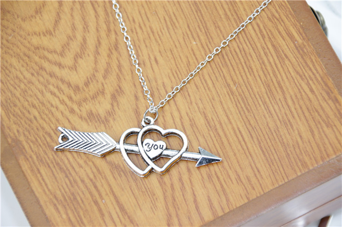  Fashion Necklace The ancient silver double arrow cupid of love Pendant Necklace boy for girl