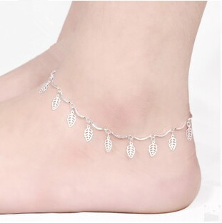 Fashion sterling silver jewelry 925 Silver Anklet Chain tree leaf ...