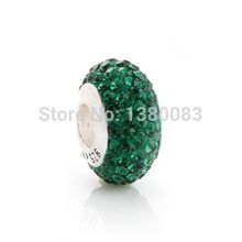 925 Sterling Silver Core Green Crystal Beads fit Pandora Style Charms Bracelets Jewelry