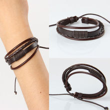 Fashion Wrap Multilayer Genuine Leather Braided Rope Wristband bijouterie Cuff Men Jewelry Men’s Love bracelets & bangles~T411