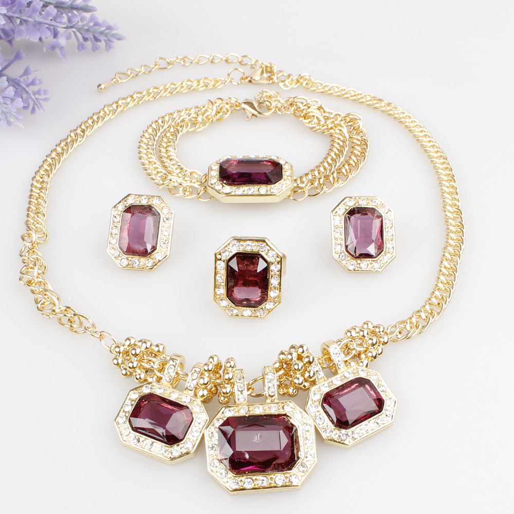 ... Wedding-Set-18K-Gold-Plated-Necklace-Bracelet-Ring-Earrings-Jewelry