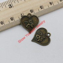 Antique Bronze Tone Cupid Love Angel Heart Charms Pendants for Jewelry Making DIY Handmade Craft 19x18mm