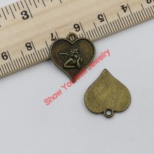Antique Bronze Tone Cupid Love Angel Heart Charms Pendants for Jewelry Making DIY Handmade Craft 19x18mm