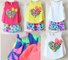Bear Leader Free Shipping Girls set love child sleeveless T shirt and flower shorts new