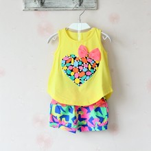Bear Leader Free Shipping Girls set love child sleeveless T shirt and flower shorts new