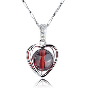 Love of Rotation 2015 Natural Garnet Pyrope 925S Sterling Silver Cubic Zirconia Platinum Plated Pendant Necklace
