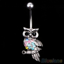 Rhinestone Owl Dangle Ball Barbell Bar Belly Button Navel Ring Body Piercing