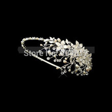 2015 new top Luxury Hand Made Unique Rhinestone Clear Crystal Bridal Wedding Party Women  Accessories Headband pearl Hair Tiara