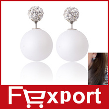 New Fashion Elegant Double Beads Rhinestone Charm Earrings for Women 486