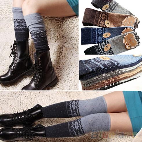 Women Snowflake Thigh High Leg Warmers Socks Winter Over Knee Boot Cuff 2CY1