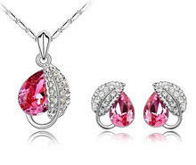 Austrian crystals necklace earring set for wedding party engagement love leaf jewelry set bijoux bijuterias wholesale