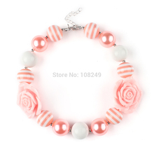 5pcs/lot New Baby Pink Rose Flower Chunky Beads Necklace Girls Toddler Bubblegum Necklace Kids Jewelry Wholesale