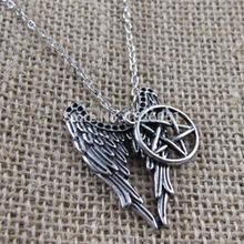 New Arrival 2015 Fashion Antique Silver Supernatural Necklace Pentagram Pendant Castiel Wings Angel Wicca US SELLER Jewelry