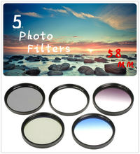 58mm 5 Photo Filter Kits  UV CPL ND4 Grad Color Filter  Lens for Nikon D800 D3100 D3200 D3300 D5100 D5200 D7100 Camera Lens