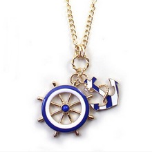 2014 New Hot Jewelry Fashion Texture Blue White Navy Style Anchor Rudder Exaggerated Personality Pendant Necklace Free Shipping