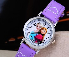 New Cartoon 2015 Princess Elsa Anna Watches Fashion Children Girls Kids Students Cute Leather Sports Wristwatches