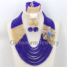 Terrific African Gold Jewelry Set Jewelry for Women Nigerian Wedding Crystal Beads Set 2015 Hot Free