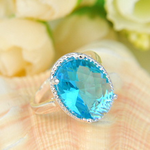 Newest Oval Crystal Fire Sky Blue Topaz 925 Sterling Silver  Wedding Jewelry  Rings Russia Rings Australia Rings