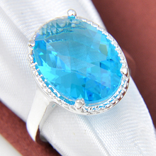Newest Oval Crystal Fire Sky Blue Topaz 925 Sterling Silver Wedding Jewelry Rings Russia Rings Australia