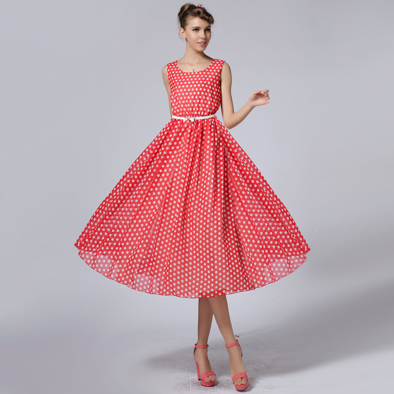 Y850-New-Vintage-Red-Polka-Dots-Chiffon-Dress-women-Casual-loose ...