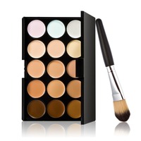 R1B1 Fashion New 15 Colors Contour Face Cream Makeup Concealer Palette Powder Brush
