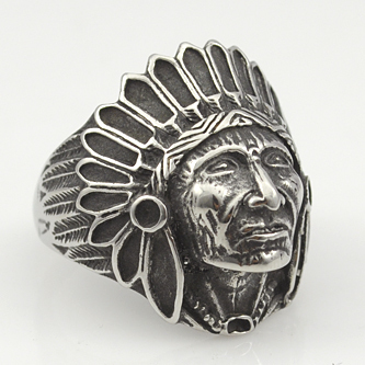 Fashion Tribe Stainless Steel Men Apache Indian Chief Head Ring Size 7 13 Punk Figure Jewelry