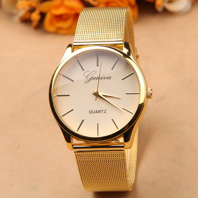 Gold watch Full stainless steel woman fashion dress watches men brand name Geneva quartz watch best