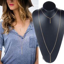 1PC Fashion Simple Metal Gold Layered Tassels Pendant Long Necklace Double Layer Combination Necklaces Jewelry Free Shipping