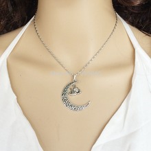 20pcs Women Fashion Retro Silver Tone Chain Crescent Moon Love Cupid Pendant Charm Necklace Jewelry Making 45cm