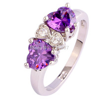 Fashion Women Heart Cut Jewelry Romantic Purple Amethsyt 925 Silver Ring Size 7 8 9 10 New 2015 Valentine\'s Gift Wholesale