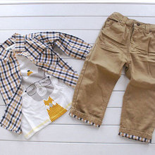 2015 New Spring Kids 3pcs Clothing Sets for Boys European Style Plaid Character Suits T shirt