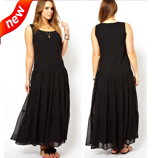 Siebel plus size tall summer dress for women 2015 black long casual ...