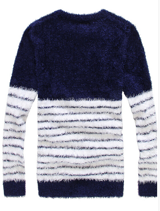 Свитер винтажный вилочная часть удобные мохер утолщение с круглым вырезом пуловер свитер полоска свитер
