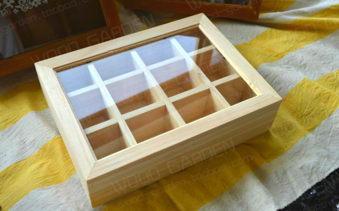 Customize multicellular Organic Glass PVC Pine wooden boxes 12 packaging box tea storage gift jewelry box