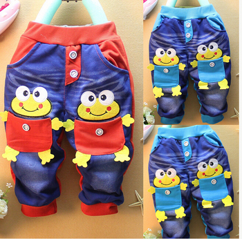 2015 горячая мода дети детские девочки мальчики малышей демин синий лягушки карманные брюки брюки 1-5Y