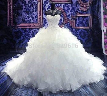 Vinatge Большой размер свадебные платья цвета слоновой кости Vestido де Noiva свадебные платья дешевые милая на заказ мяч бусины курто сад 2015