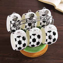 Four blessing creative football mugs ceramic coffee cup set 6 cups 6 disc 6 tablespoons coffee