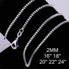 925 Silver 2 mm box chain for pendant 16 24inch wholesale free Shipping s925 silver necklace