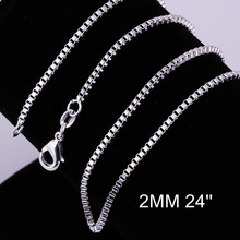 925 Silver 2 mm box chain for pendant 16 24inch wholesale free Shipping s925 silver necklace