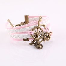 New Fashion Womens lock hearts key hunger games birds charm Bracelet Infinity pink pearl love Leather