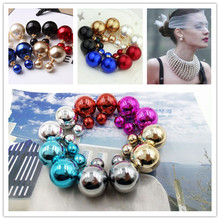 2015 Hot 9 Colors Big Small Pearl Earrings Double Pearl Stud Gold Earrings Free Shipping