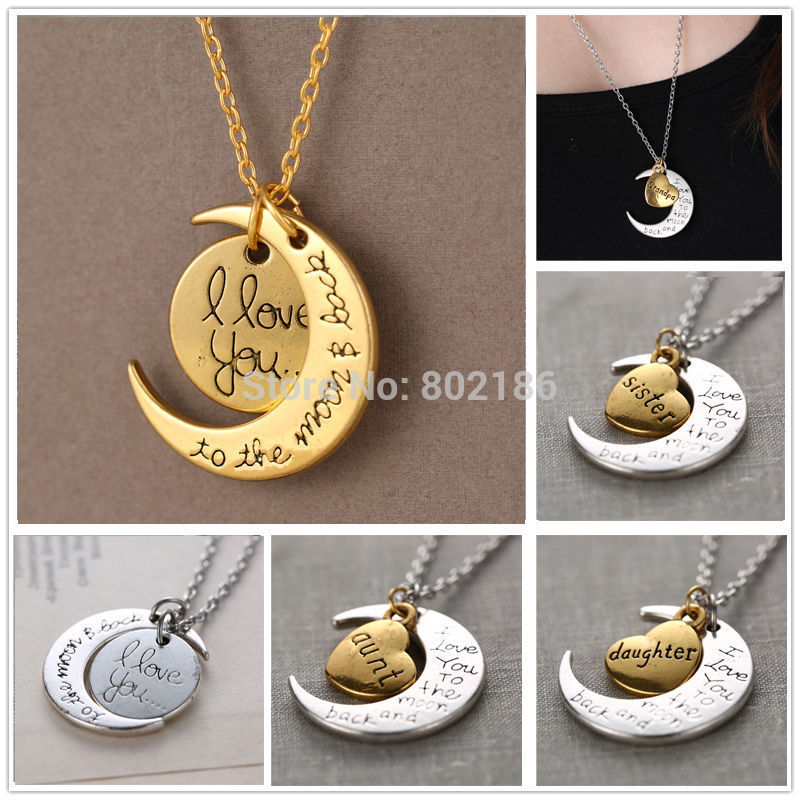 Fashion New Charms Jewelry I Love You To The Moon And Back Necklace Letter Engraved Pendant