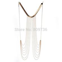 2015 New Sexy Punk Multilayer Gold Tone Long Tassel Body Chains Necklace Fashion Bikini Harness Beach