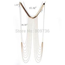 2015 New Sexy Punk Multilayer Gold Tone Long Tassel Body Chains Necklace Fashion Bikini Harness Beach