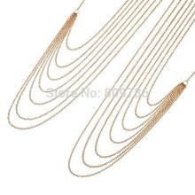 2015 New Sexy Punk Multilayer Gold Tone Long Tassel Body Chains Necklace Fashion Bikini Harness Beach