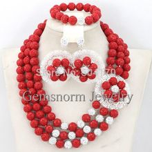 Fantastic Nigerian Costume Jewelry Set African Jewelry Fashionable Sets Coral Beads Party Jewelry Set Free Shpping